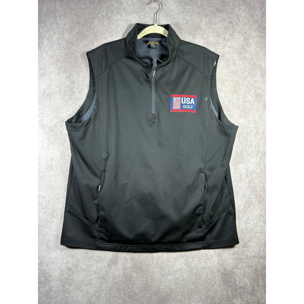 Core365 USA Golf Vest Mens Size XL Black Quarter Zip Windbreaker Outdoor Travel